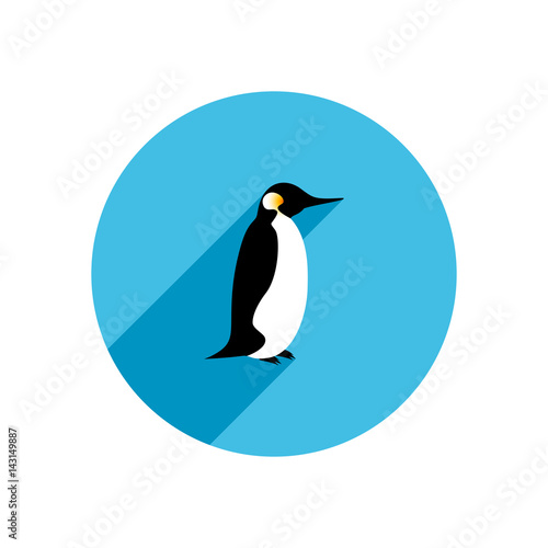 Flat design realistic vector penguin icon with long shadow