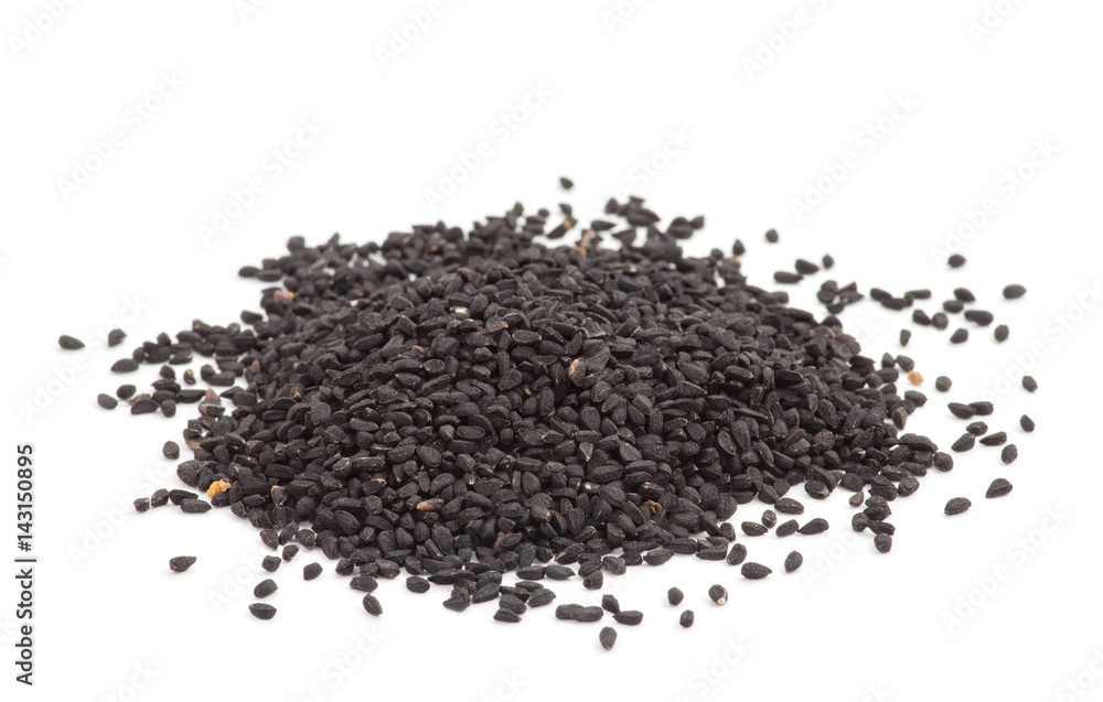 Pile of black sesame seeds isolated on white background Pile of black sesame seeds isolated on white background