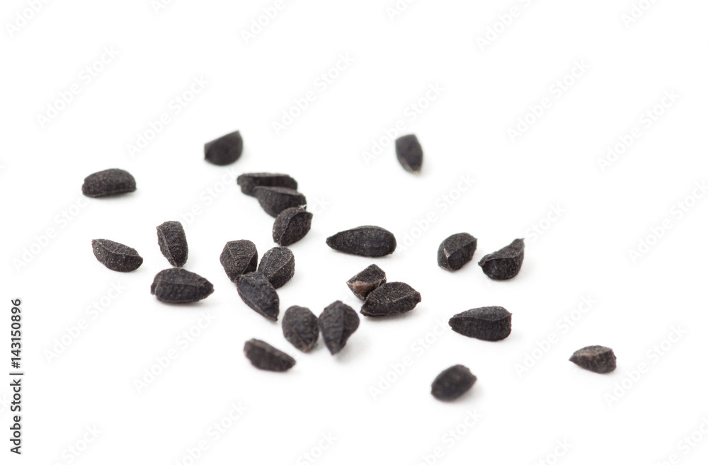 Black sesame seeds isolated on white background Black sesame seeds isolated on white background