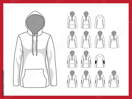 Womens sweatshirt with hood, pockets and without cuffs on sleeves