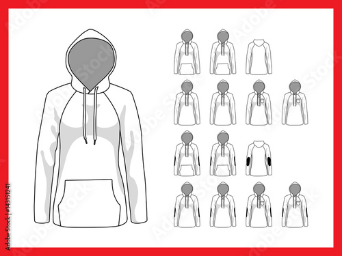 Women's sweatshirt with hood and pockets raglan sleeves without cuffs