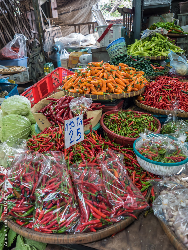 Various chili in local fresh food market