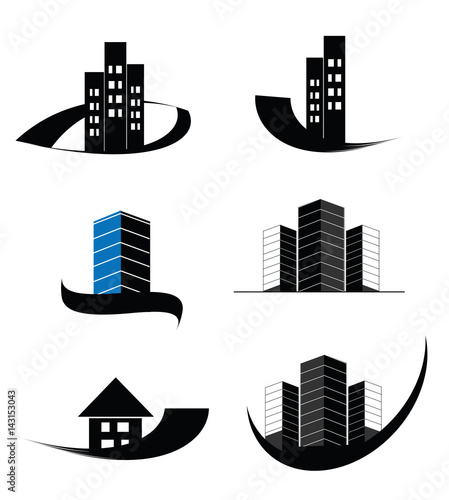 Vector buildings and house, constructions icons set