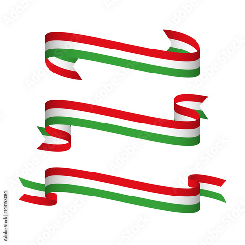 Set of three modern ribbons with the Italian tricolor, Made in Italy symbol, vector illustration