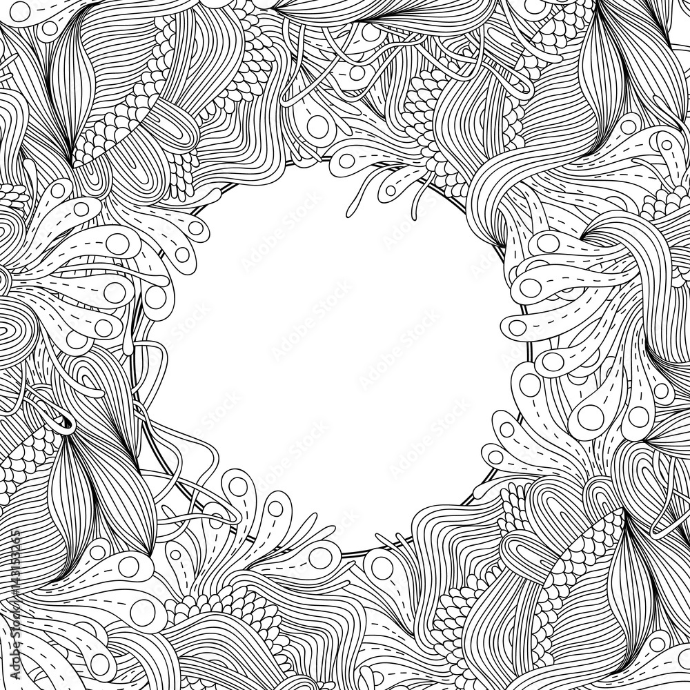 Abstract hand drawn zentangle style frame. Doodle art decorative border