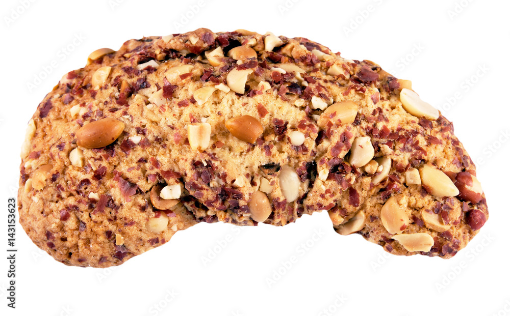 Bagel with peanuts isolated on a white background Bagel with peanuts isolated on a white background