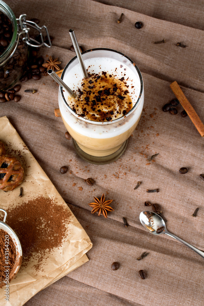Fototapeta premium coffee latte with chocolate sprinkles
