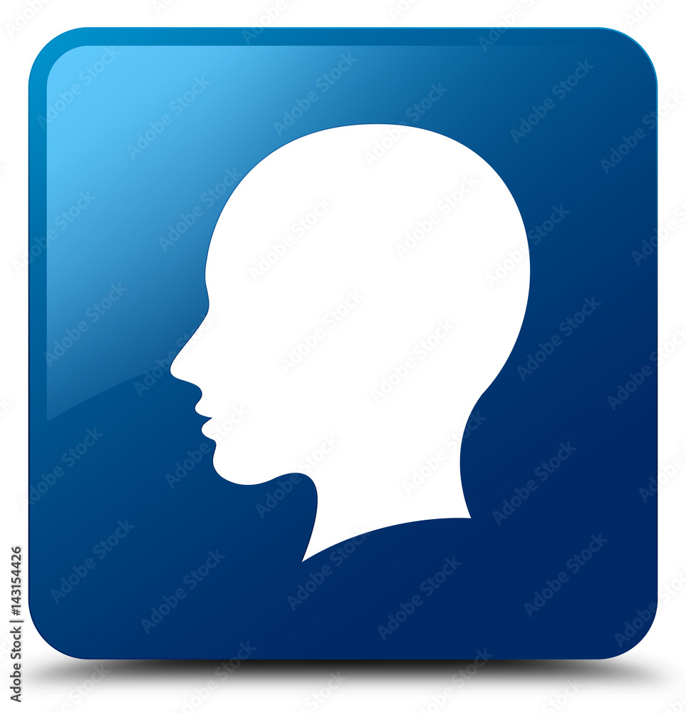 Head female face icon blue square button