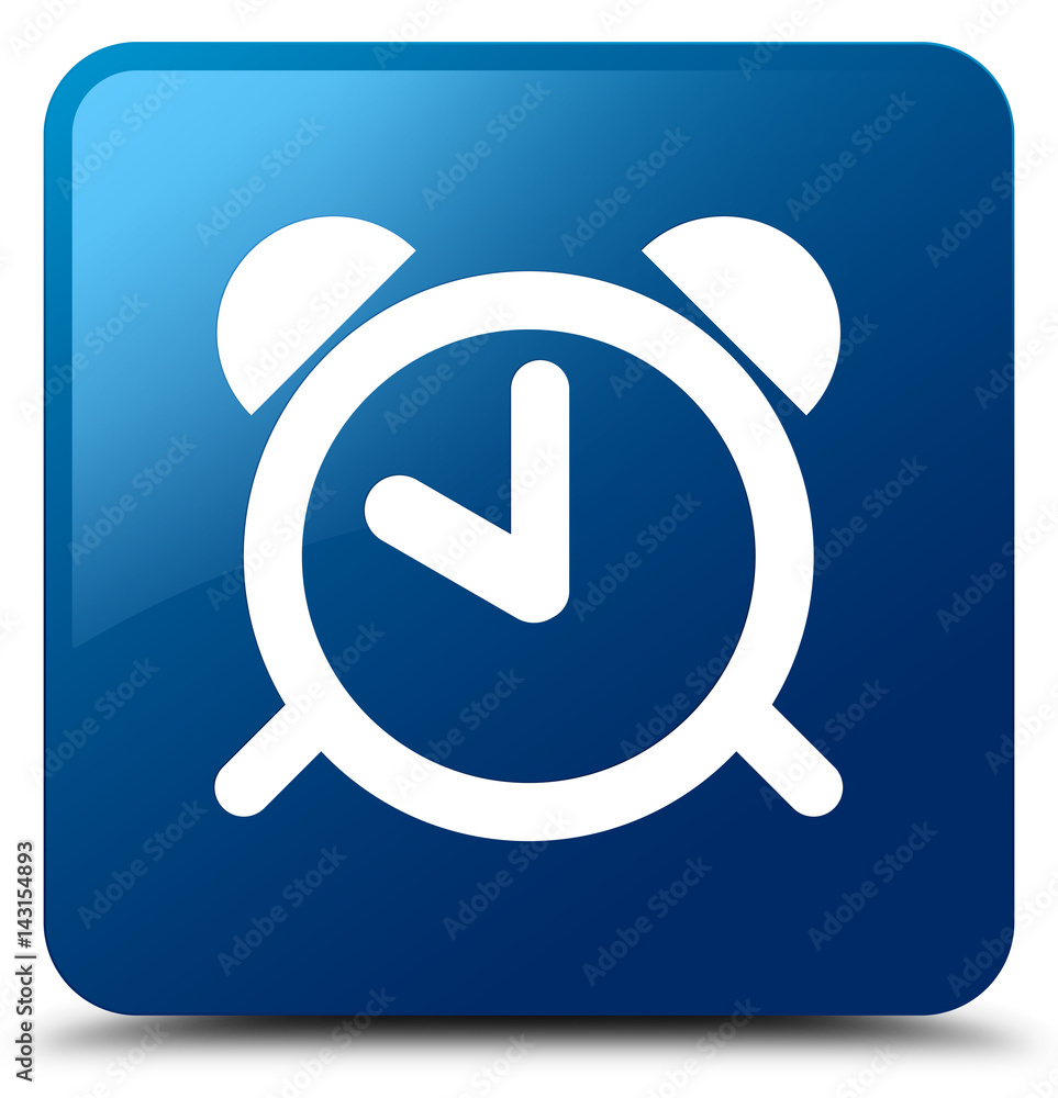 Alarm clock icon blue square button Alarm clock icon blue square button