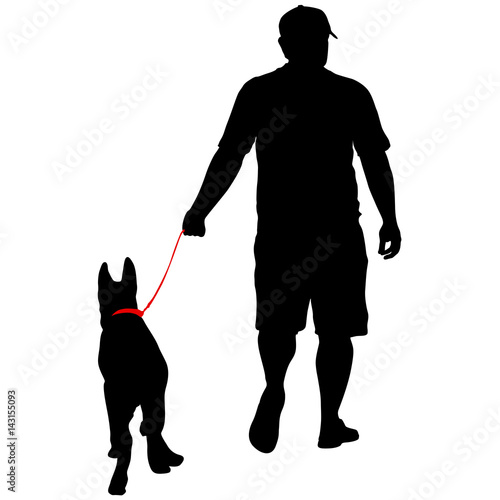 Silhouette of people and dog. Vector illustration