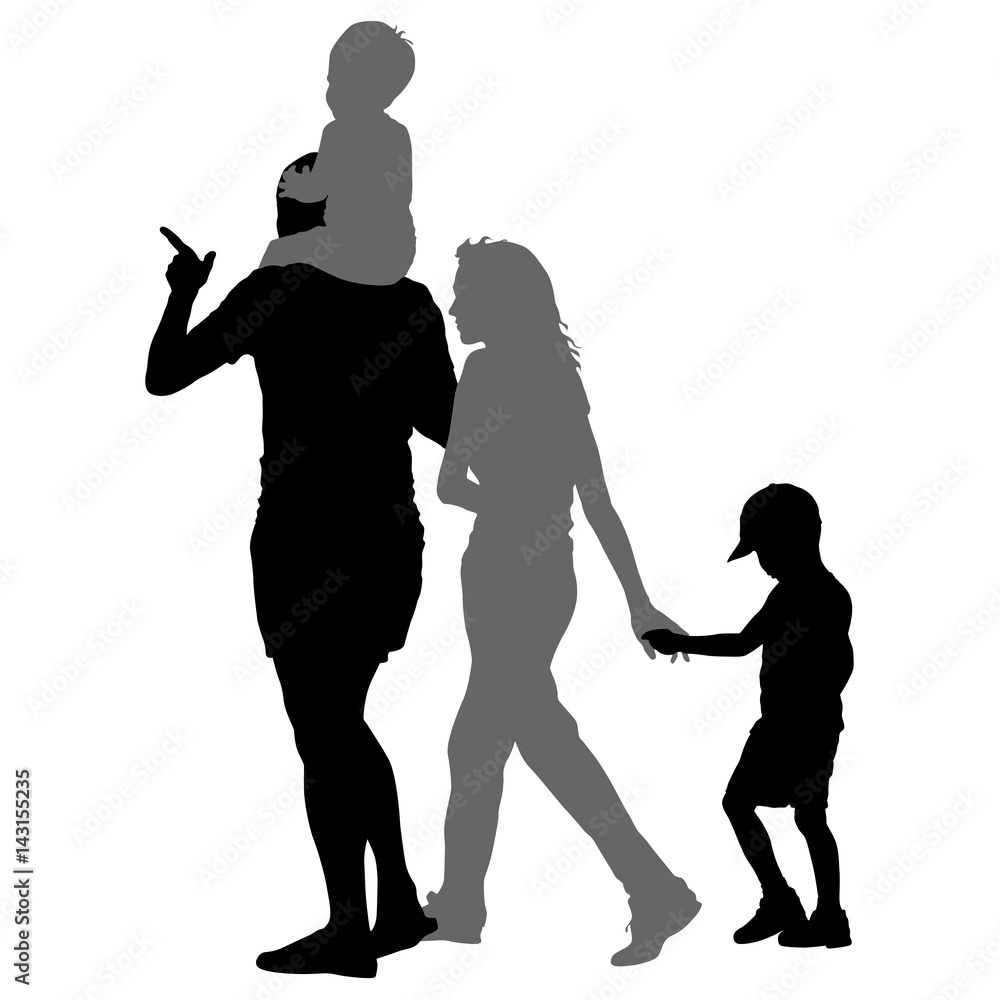 Silhouette of happy family on a white background. Vector illustration.