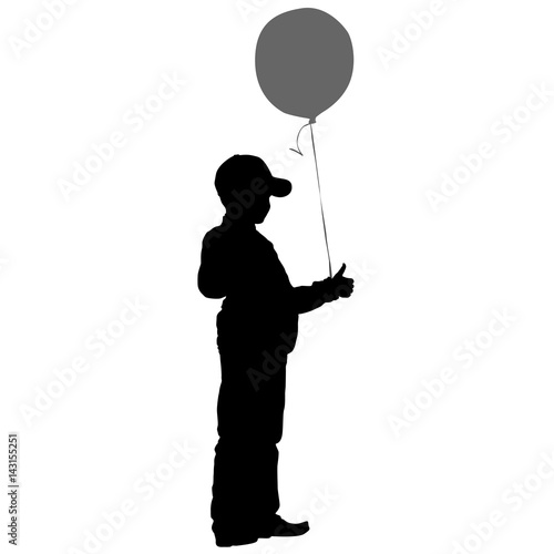 Silhouette of boy with balloon on a white background. Vector illustration
