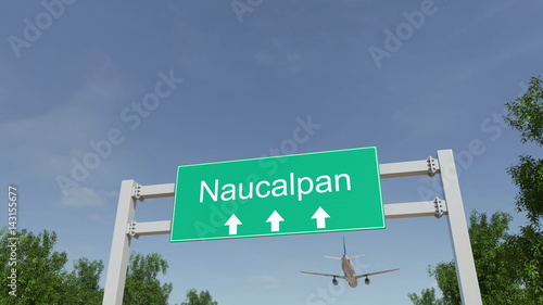 Airplane arriving to Naucalpan airport. Travelling to Mexico conceptual 3D rendering photo