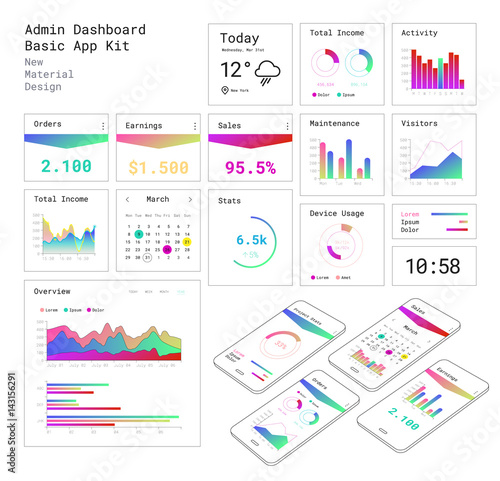 Flat design responsive Admin Dashboard UI mobile app
