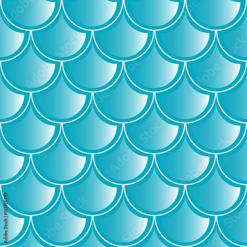 Seamless pattern. Texture of fish scales and waves. Bright marine color. Ideally smooth seam. 