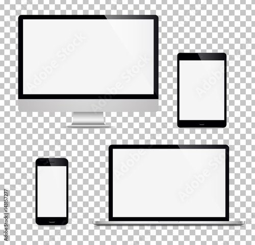 Realistic set computer, laptop, tablet, phone on a isolated background. Vector image