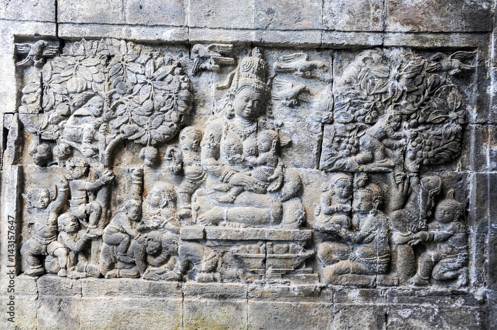 Artwork of Mendut Buddhist temple located near Borobudur in Java
