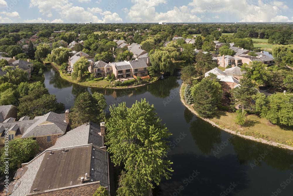 Fototapeta premium Aerial View of Suburban Development with Canals