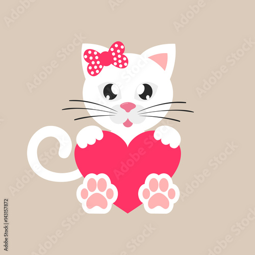 cartoon white cat girl with heart