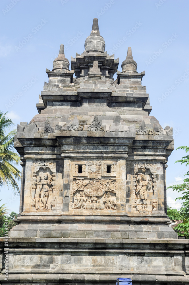 Artwork of Mendut Buddhist temple located near Borobudur in Java Artwork of Mendut Buddhist temple located near Borobudur in Java
