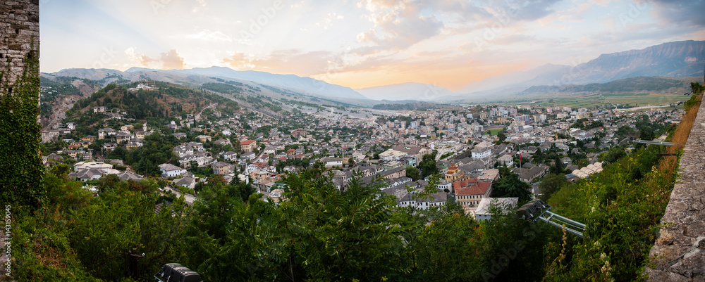 Gjirokastër city in southern Albania, situated in a valley between the Gjerë mountains and the Drino. A rare example of a well-preserved Ottoman town. Inside he castle, August 2016