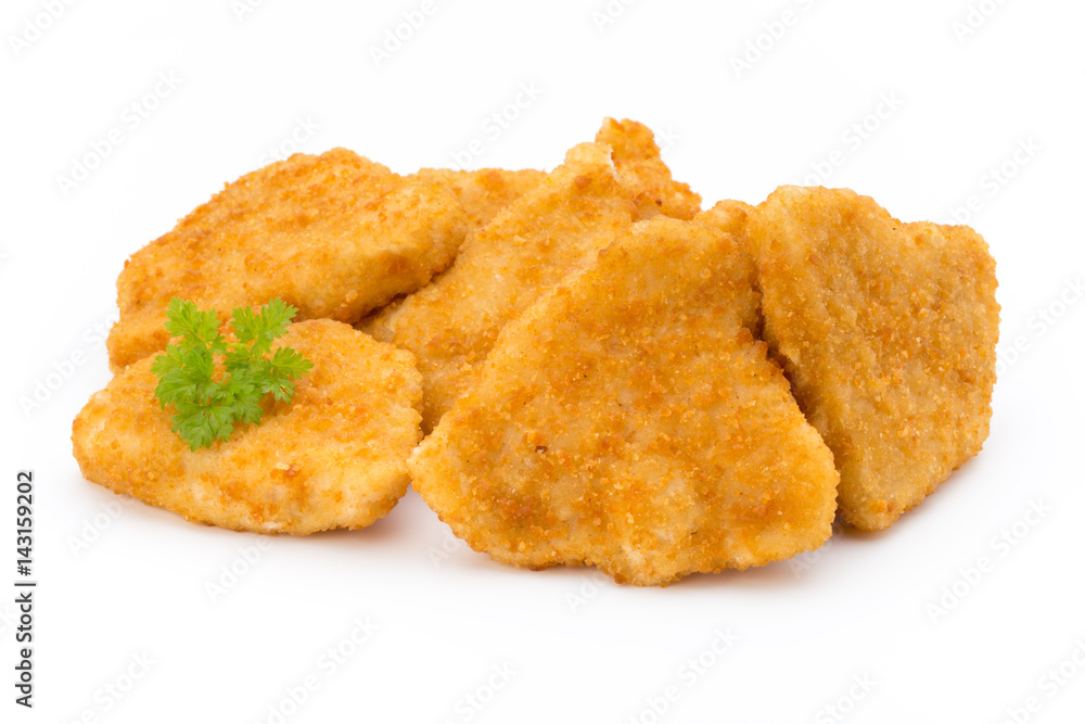 Nugget chiken on the white background.