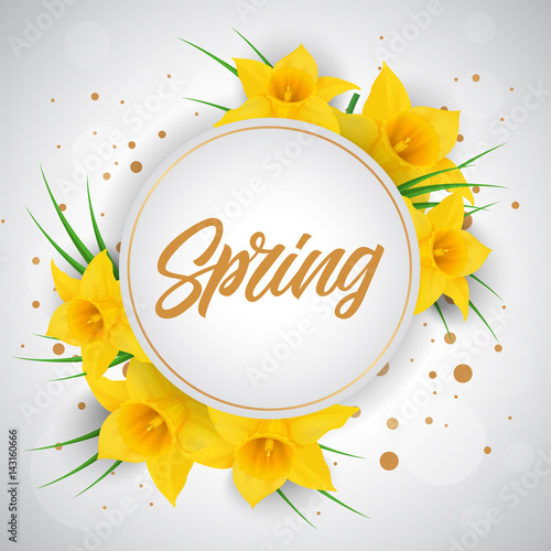 Spring lettering in frame with narcissus