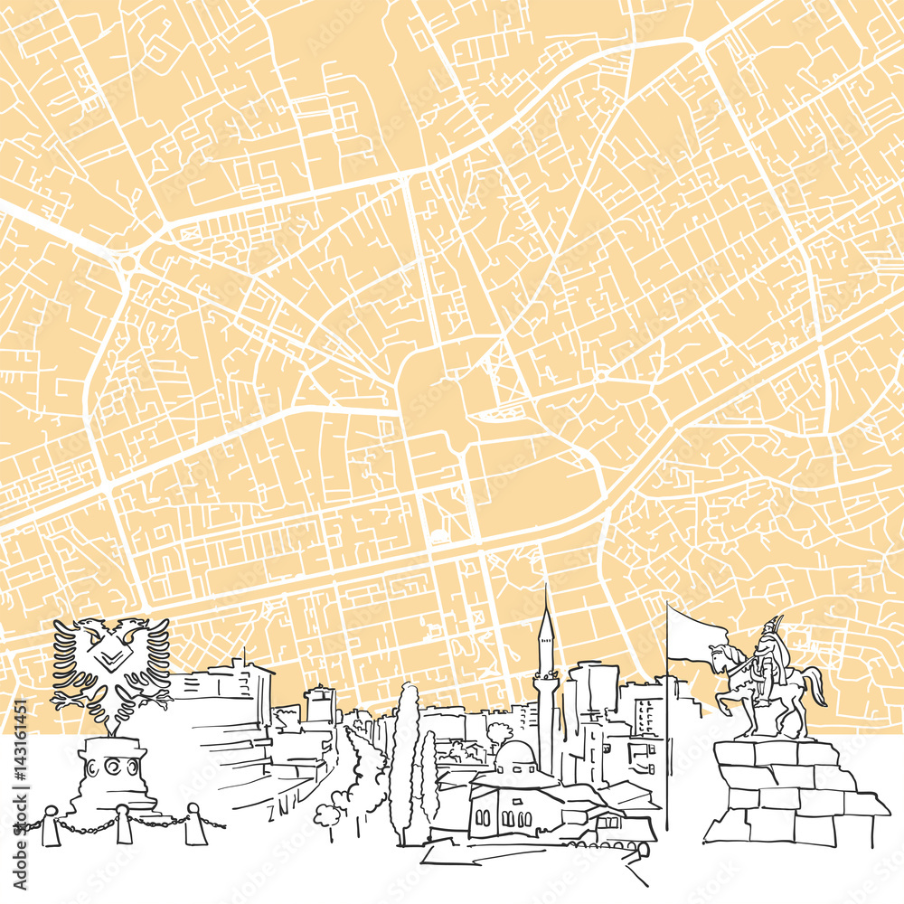 Fototapeta premium Tirana Albania Background Map