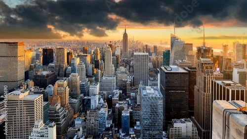 New York skyline at sunset, USA, Time lapse photo