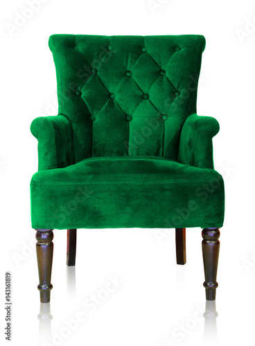 Green vintage armchair isolated on white clipping path.
