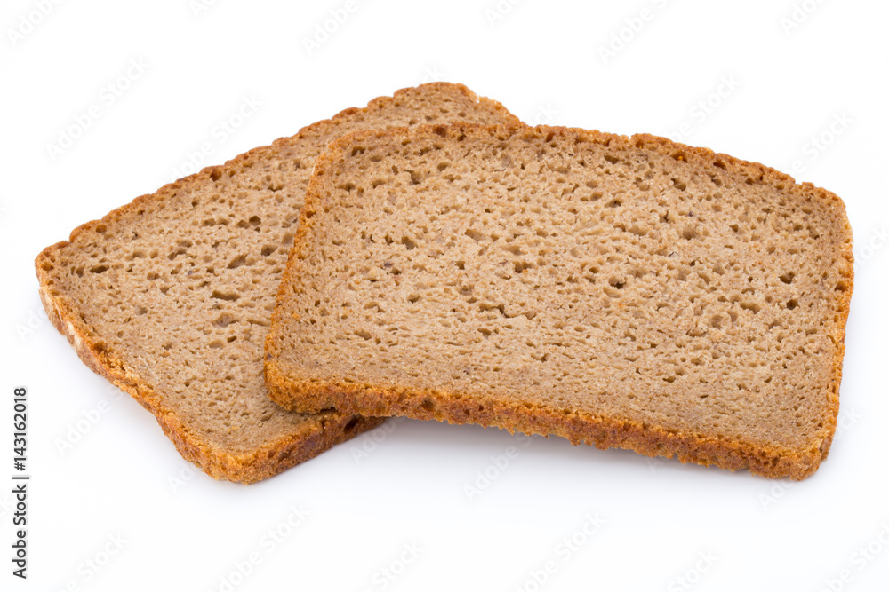 Slices of rye bread isolated on white background.