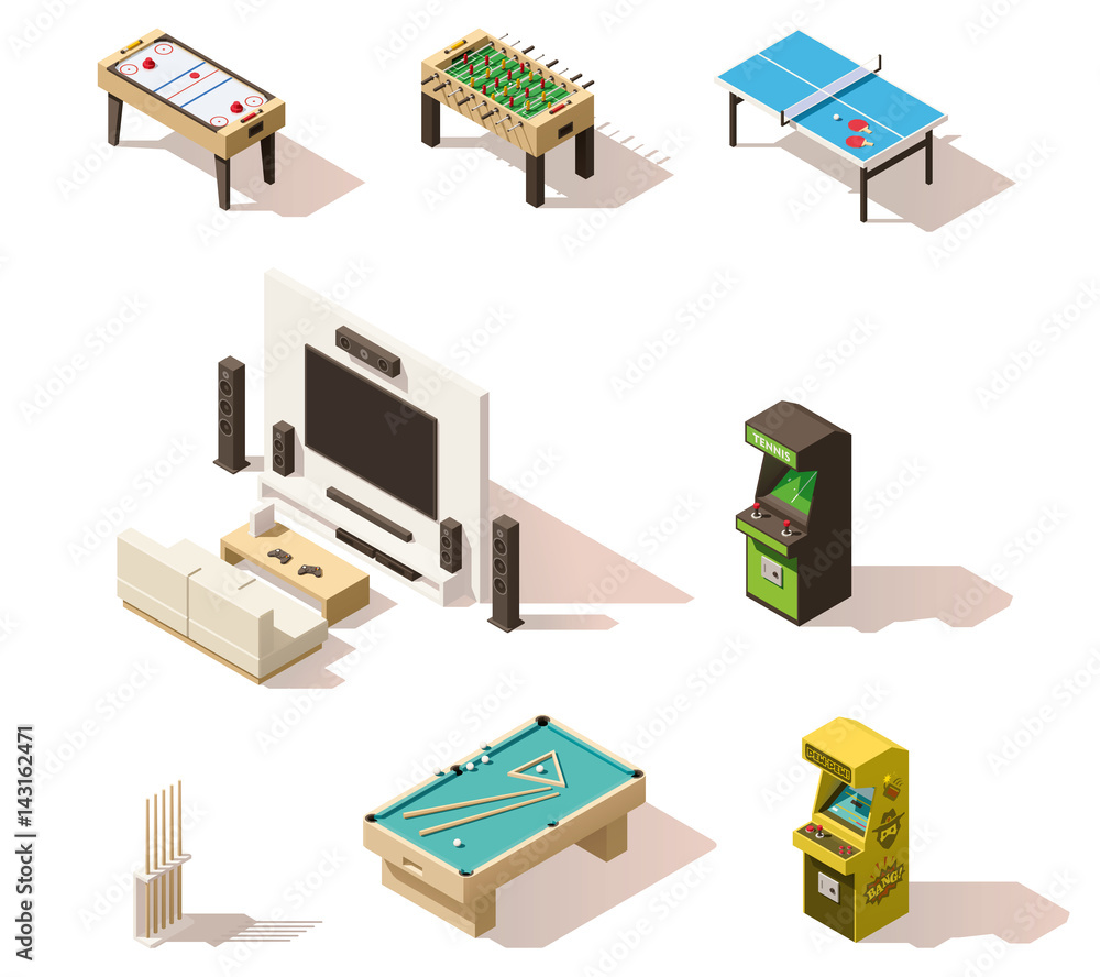 Vector isometric low poly games set