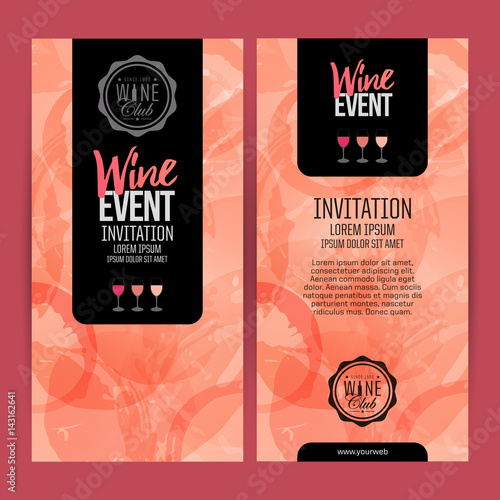 Design of invitation, leaflet or banner for your wine events. Background with rose wine stains, expressive texture.