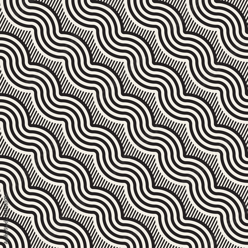 Seamless monochrome pattern. Abstract stripy geometric background. Stylish vector rounded lines print
