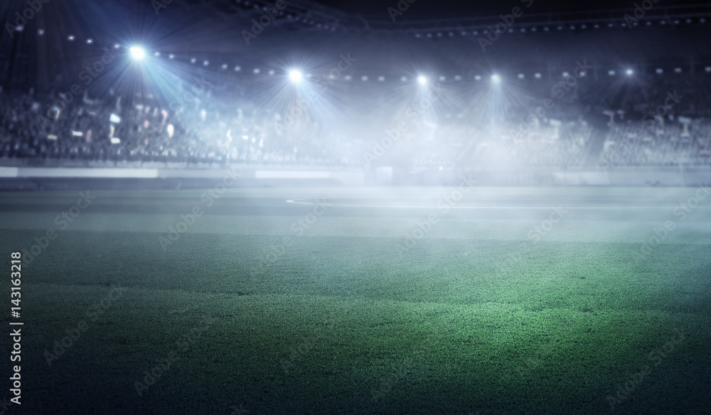 Fototapeta premium Foggy soccer field . Mixed media