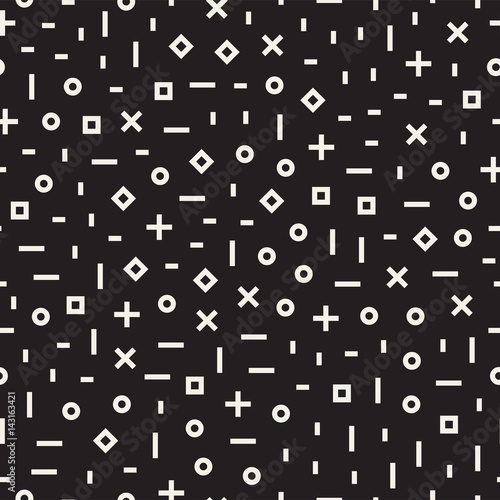 Retro geometric line shapes seamless patterns. Abstract jumble textures. Black and white scattered shapes