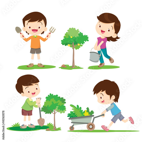 children involved in gardening
