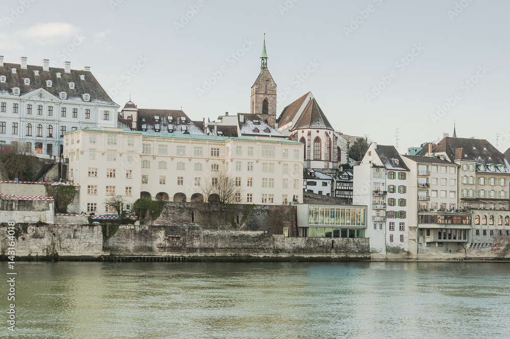 Basel, Stadt, Altstadt, Basel-Stadt, Rhein, Rheinufer, Grossbasel, Martinskirche, Rheinsprung, Rheinbrücke, Winter, Schweiz
