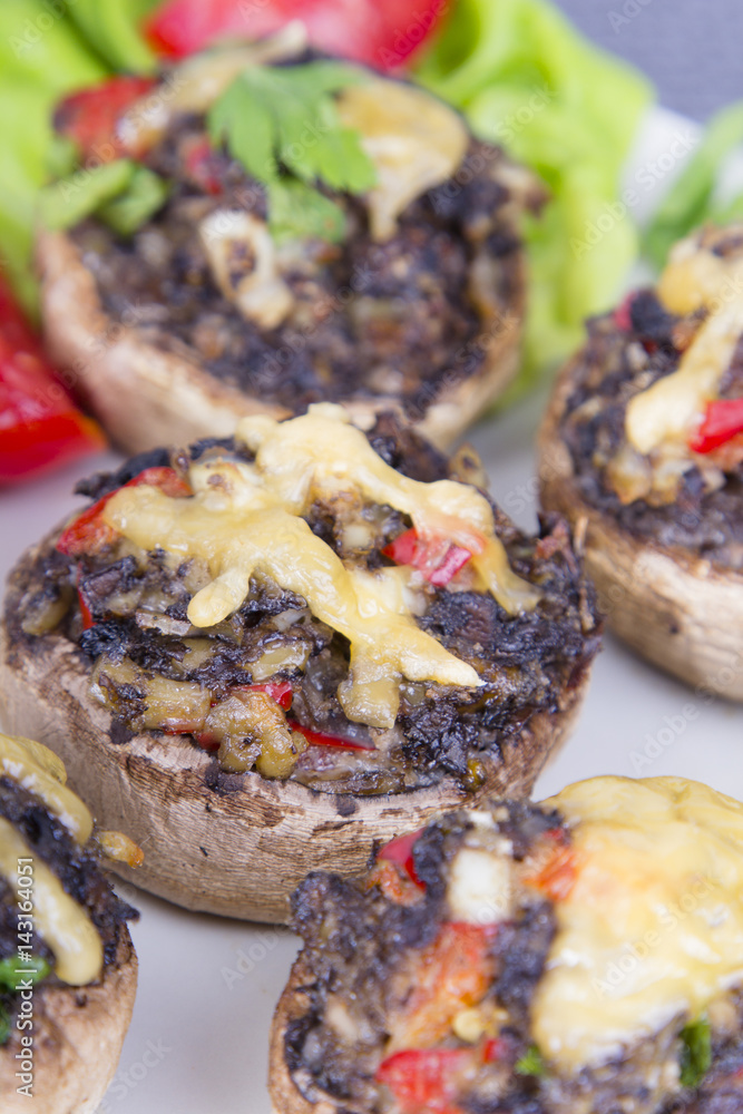 Stuffed champignons with eggs, cheese and paprika. Stuffed champignons with eggs, cheese and paprika.