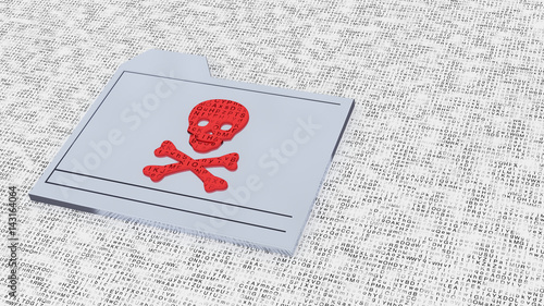 Red skull on folder ransomware concept