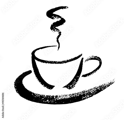 A cup of coffee. Hand drawn brush sketch. Vector illustration