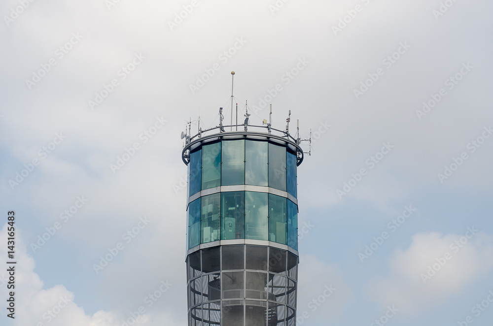 Airport control tower at the airport.