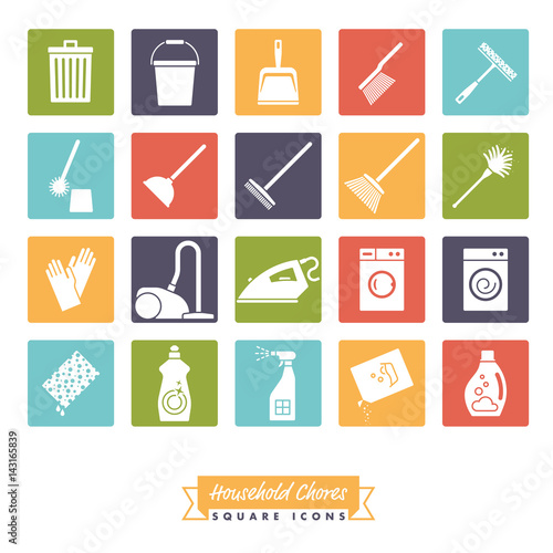 Household Chores Square color Icon Set