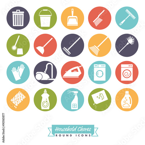 Household Chores Round Color Icon Set