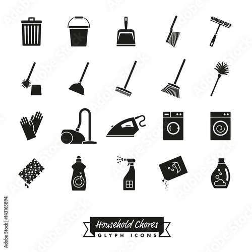Household Chores Glyph Icon Set