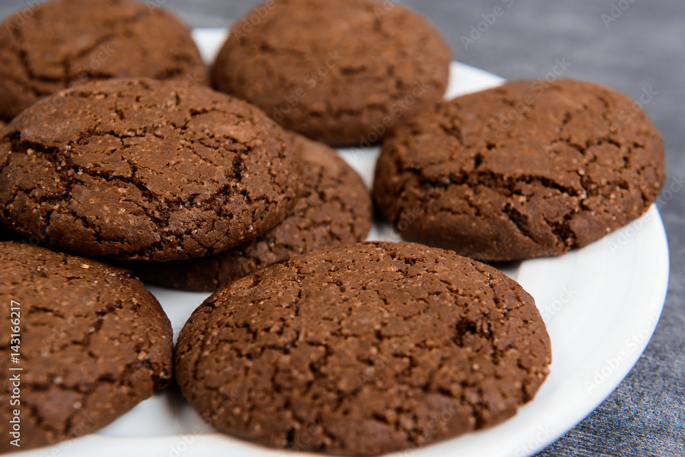 Sweet chocolate cookies in plate Sweet chocolate cookies in plate
