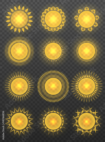 Set of various transparent suns.