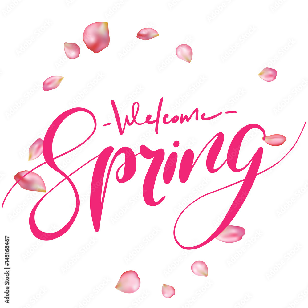 Welcome spring handwriting lettering design.