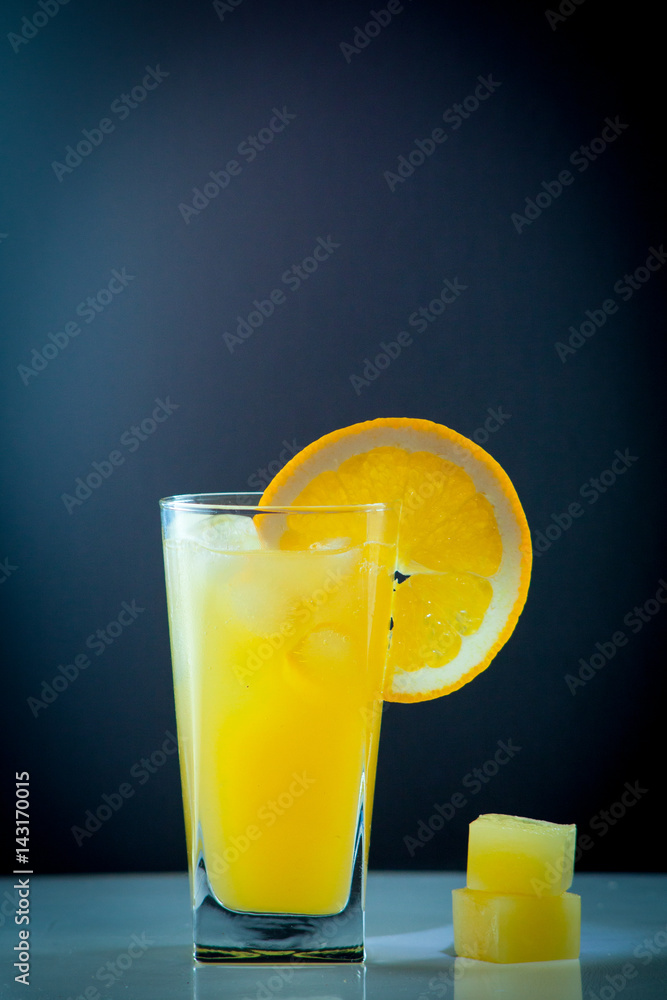 Orange juice and slices of orange fruit Orange juice and slices of orange fruit
