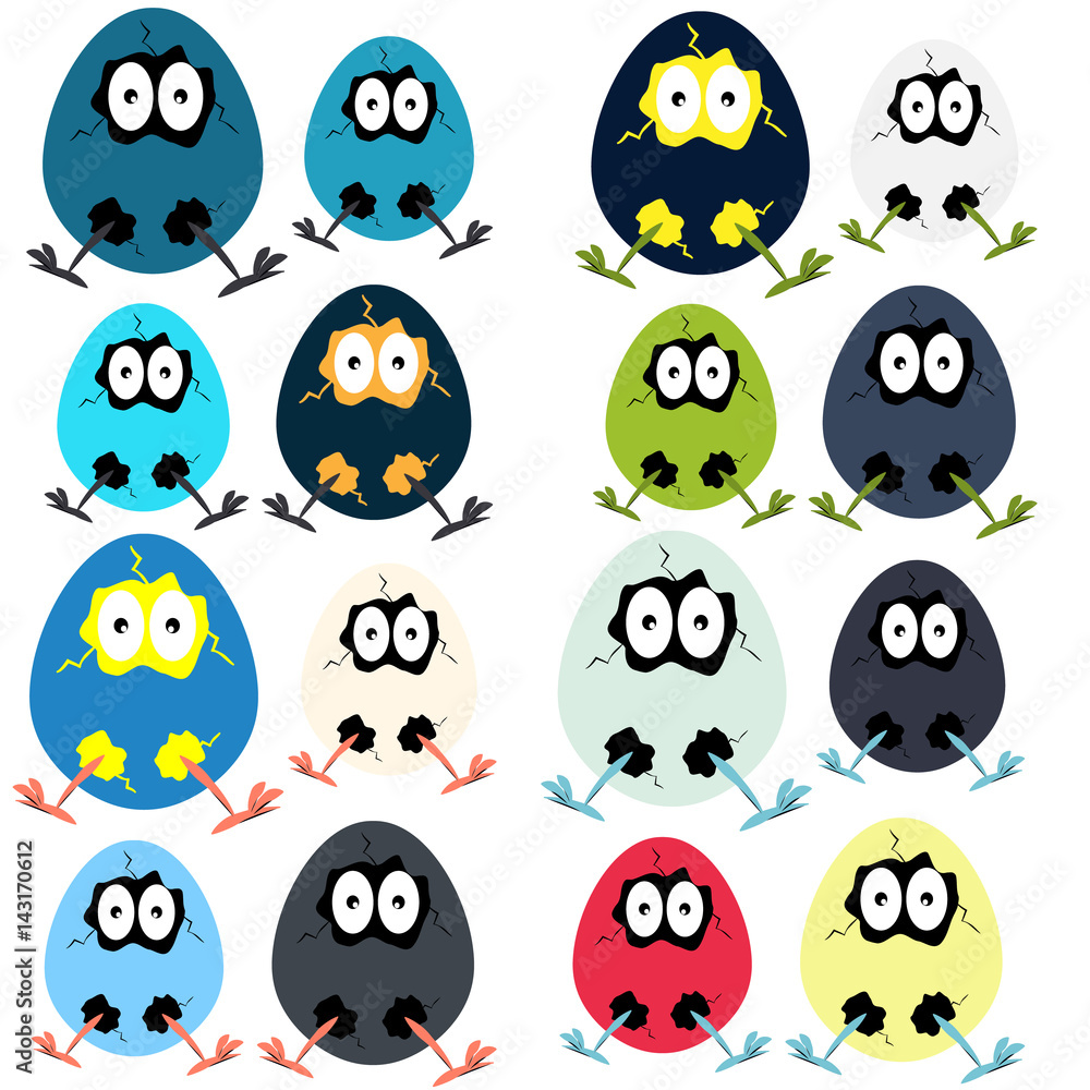 Fototapeta premium Funny easter eggs on white background